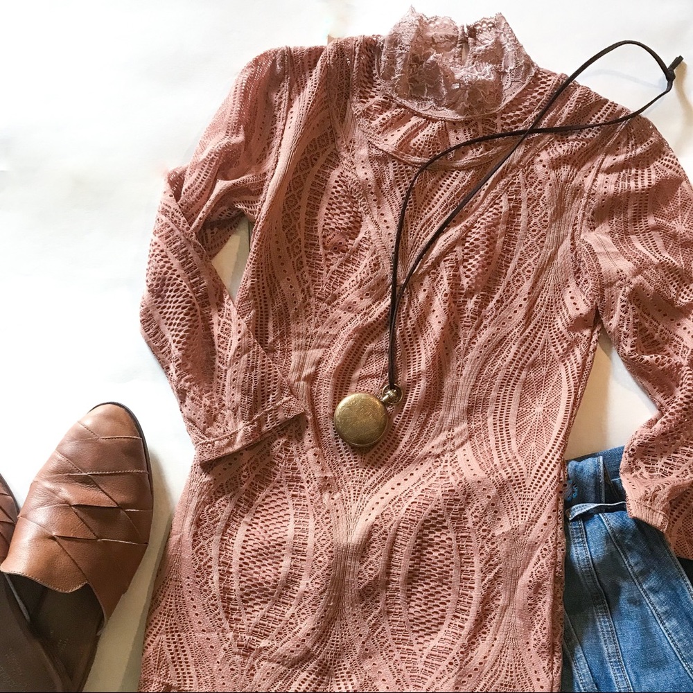 Free People lace collared blouse in dusty peach